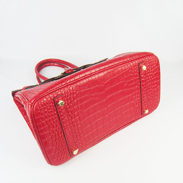 High Quality Fake Hermes Birkin 35CM Crocodile Veins Leather Bag Red 6089